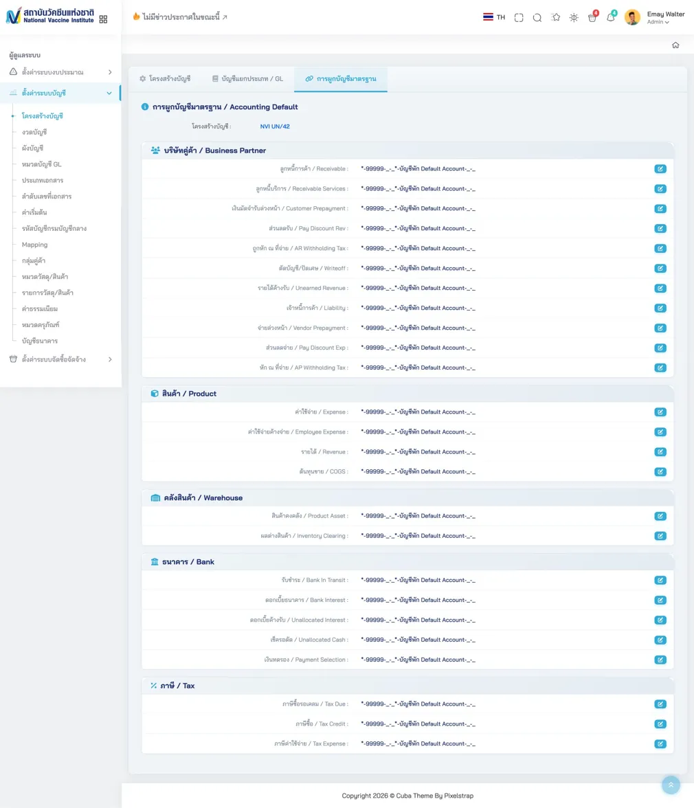 Accounting Defaults configuration in Saeree ERP
