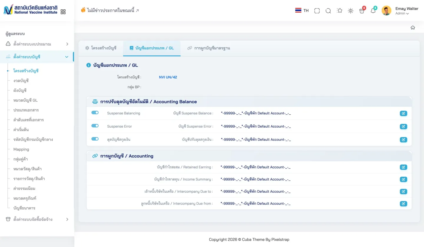 Accounting Schema Balance - GAAP standards configuration with toggle controls